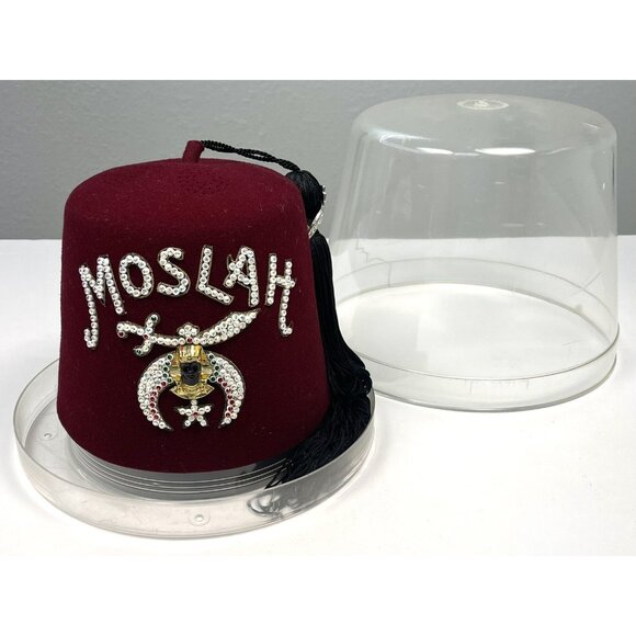 MOSLAH Shriners SIZE 7 Harry M. Osers Felt Rhinestone Jeweled FEZ Cap Hat Tassel - Picture 6 of 13